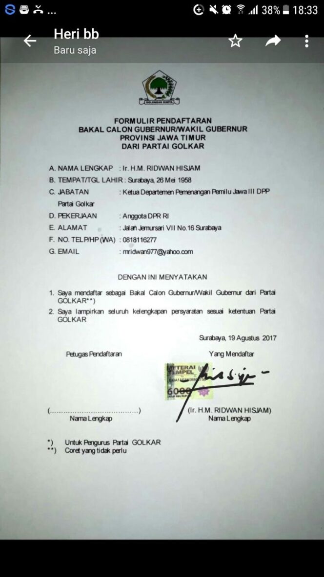 
Pilgub Jatim, Lima Tokoh Maju Melalui Partai Golkar