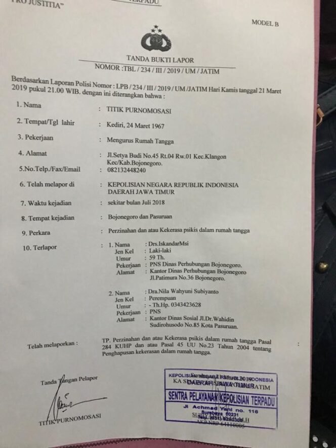 
Kadinsos Kota Pasuruan Dilaporkan Selingkuh dengan Kadishub Bojonegoro