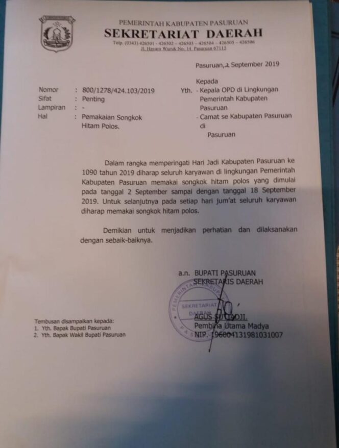 
Bupati Irsyad Wajibkan Seluruh ASN Pakai PIN Hari Jadi Kabupaten Pasuruan ke – 1090