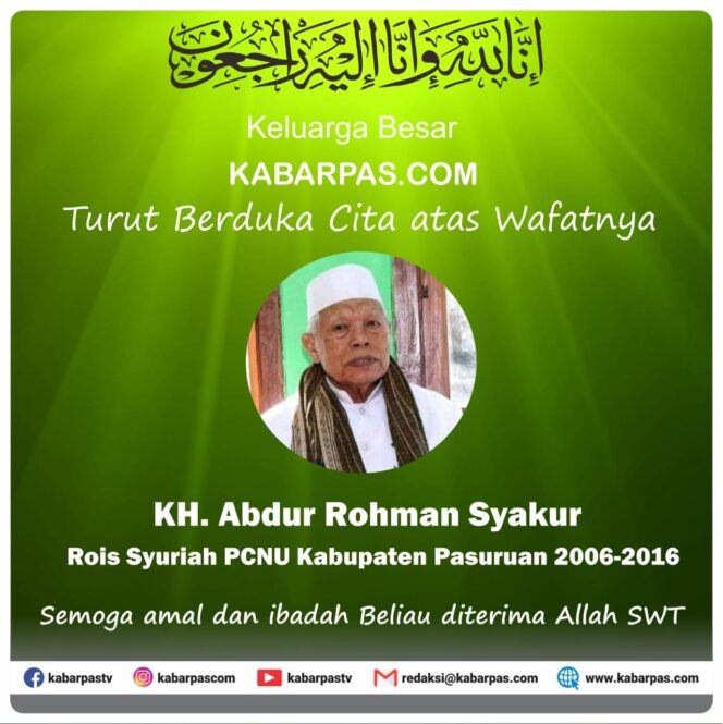 
Innalillahi, Rois Syuriyah PCNU Kabupaten Pasuruan KH Abdur Rohman Syakur Wafat