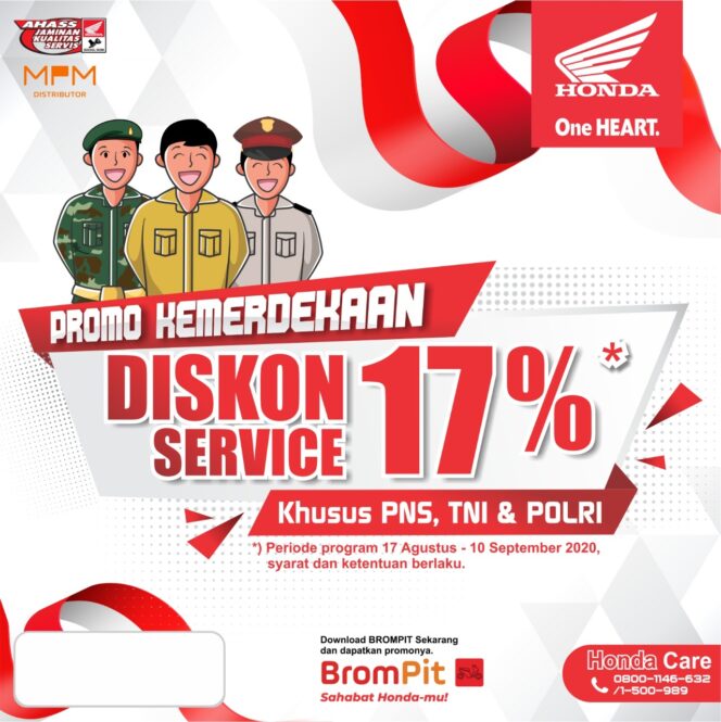 
Merdeka Bersama AHASS, MPM Honda Jatim Berikan Diskon 17 Persen
