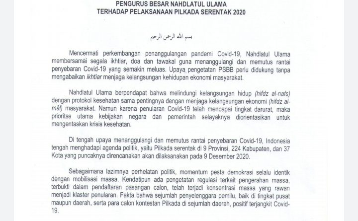 Pbnu Keluarkan Pernyataan Sikap Minta Tunda Pilkada Serentak 2020 Kabarpas