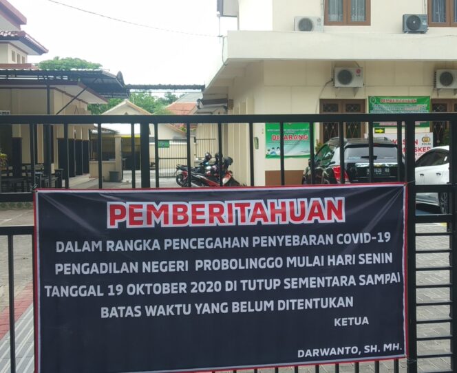 
4 Pegawai Terkonfirmasi Covid-19, Pengadilan Negeri Kota Probolinggo Ditutup Sementara