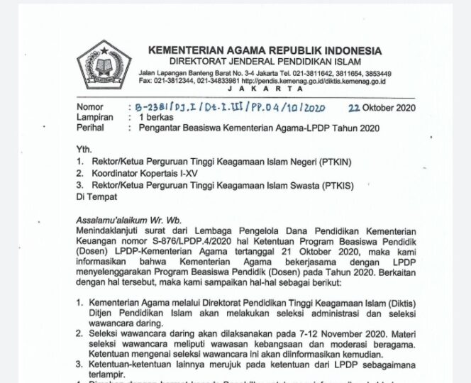 
Kemenag-LPDP Selenggarakan Beasiswa untuk Dosen Tahun 2020