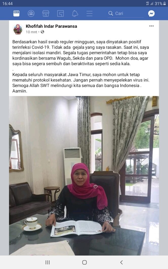 
Gubernur Khofifah Positif Korona