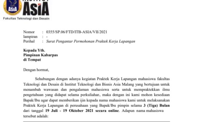 
Mahasiswa Institut Asia Malang Magang di Kabarpas