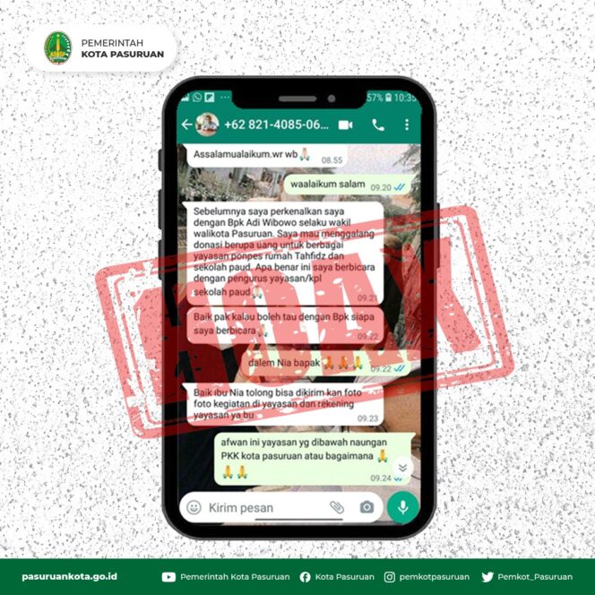 
Awas Penipuan Mengatasnamakan Wawali Adi Wibowo Beredar di WhatsApp