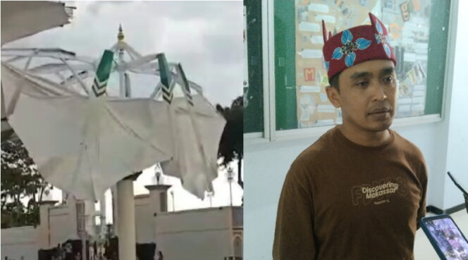 
Payung Madinah di Kota Pasuruan Rusak Diterpa Angin Kencang