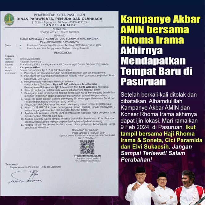 
Ini Lokasi Terbaru Kampanye AMIN di Pasuruan Raya