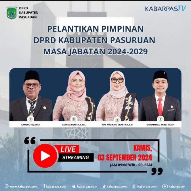 
LIVE!! Pelantikan Pimpinan DPRD Kabupaten Pasuruan Masa Jabatan 2024-2029