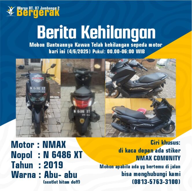 
Motor Warga Jambangan Raib Digondol Maling
