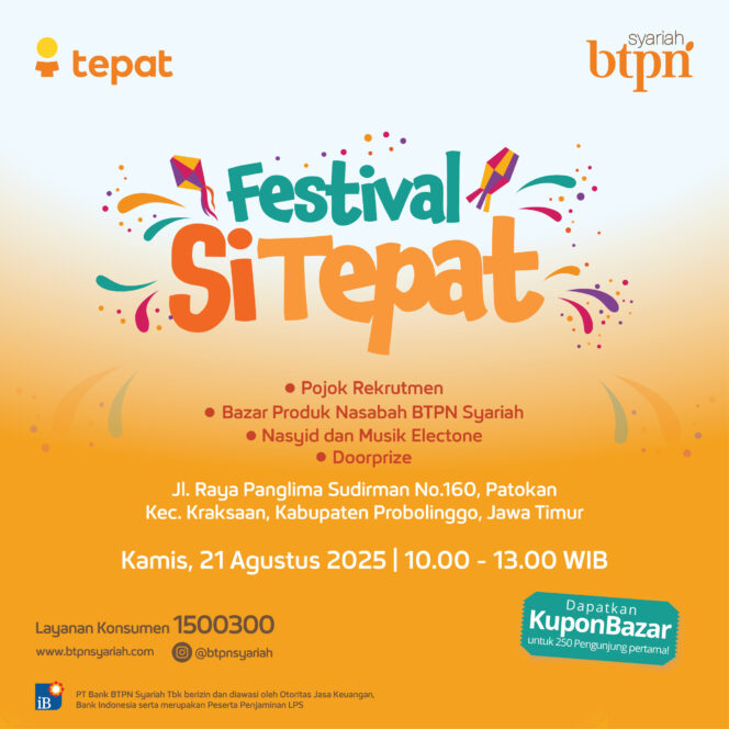 
Hadiri Festival Si Tepat BTPN Syariah Kamis Besok, Ada Rekrutmen hingga Bazar