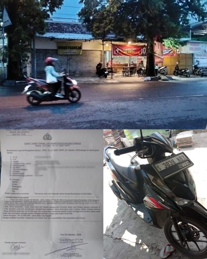 
Apes, Motor Karyawati Resto Mie Djoetek Raib Digarong Maling