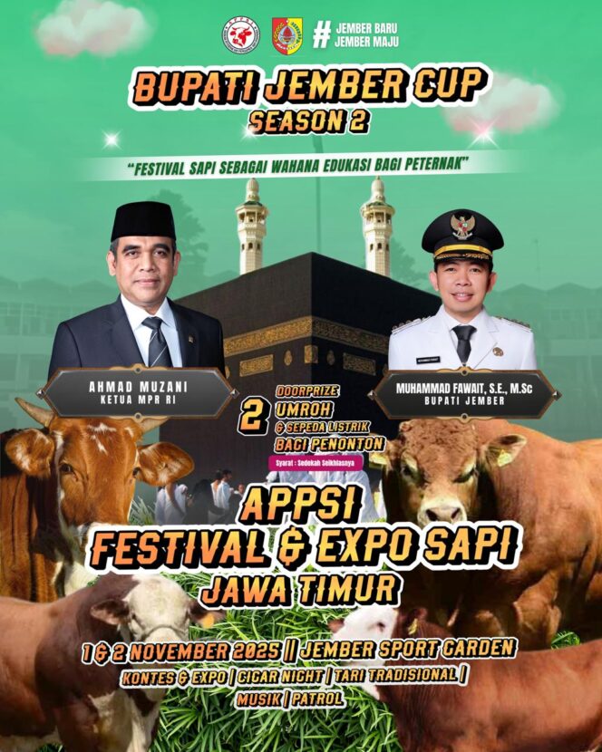 
Festival dan Expo Sapi Jawa Timur 2025 Digelar di Jember: Ketua MPR hingga Dua Hadiah Umroh Jadi Daya Tarik