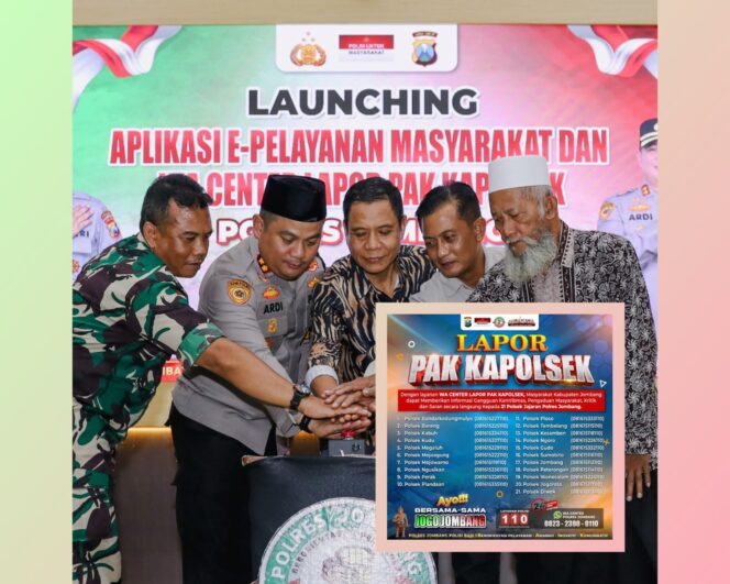 
Polres Jombang Launching Aplikasi E-Pelayanan Masyarakat dan WhatsApp Center ‘Lapor Pak Kapolsek’