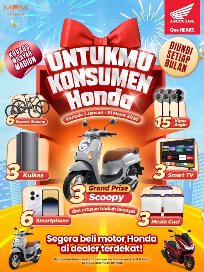 
Antusias Konsumen Terus Meningkat, Program “Untukmu Konsumen Honda” Hadir Kembali di Madiun dengan Hadiah Honda Scoopy