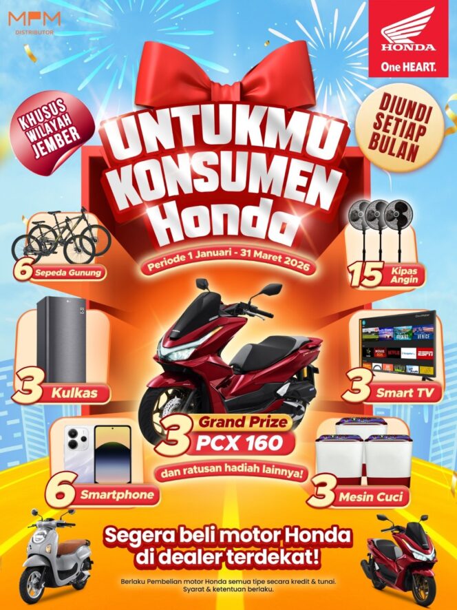 
Beli Motor Honda di Jember, Kesempatan Menangkan PCX160 Lewat Program Untukmu Konsumen Honda