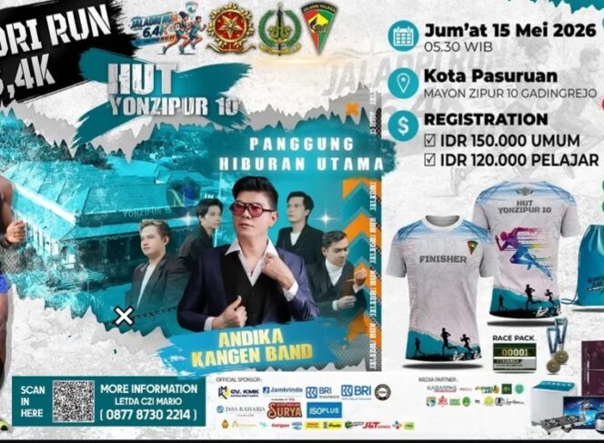 
Peringati HUT ke-64, Yonzipur 10/JP/2 Kostrad Gelar “Jaladri Run 6.4K” Bersama Andika Kangen Band