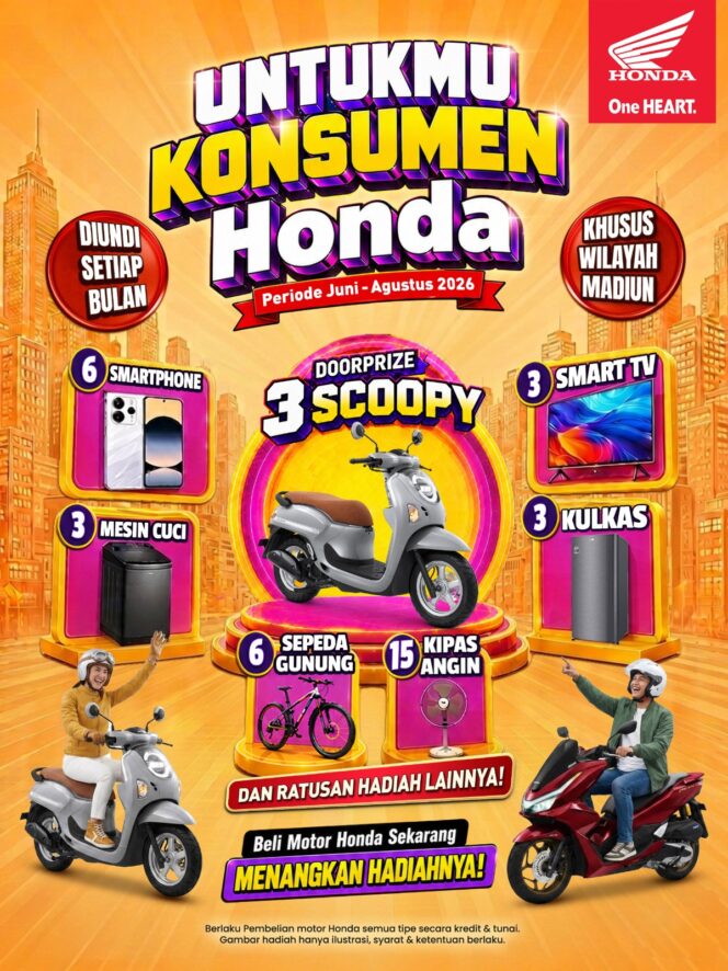 
MPM Honda Jatim Hadirkan Program “Untukmu Konsumen Honda” Khusus Wilayah Madiun, Berhadiah 3 Honda Scoopy dan Ratusan Hadiah Menarik