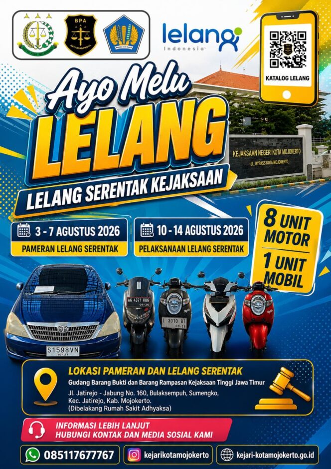 
Gelar Lelang Serentak, Sembilan Kendaraan Bermotor Ditawarkan Kajari Kota Mojokerto